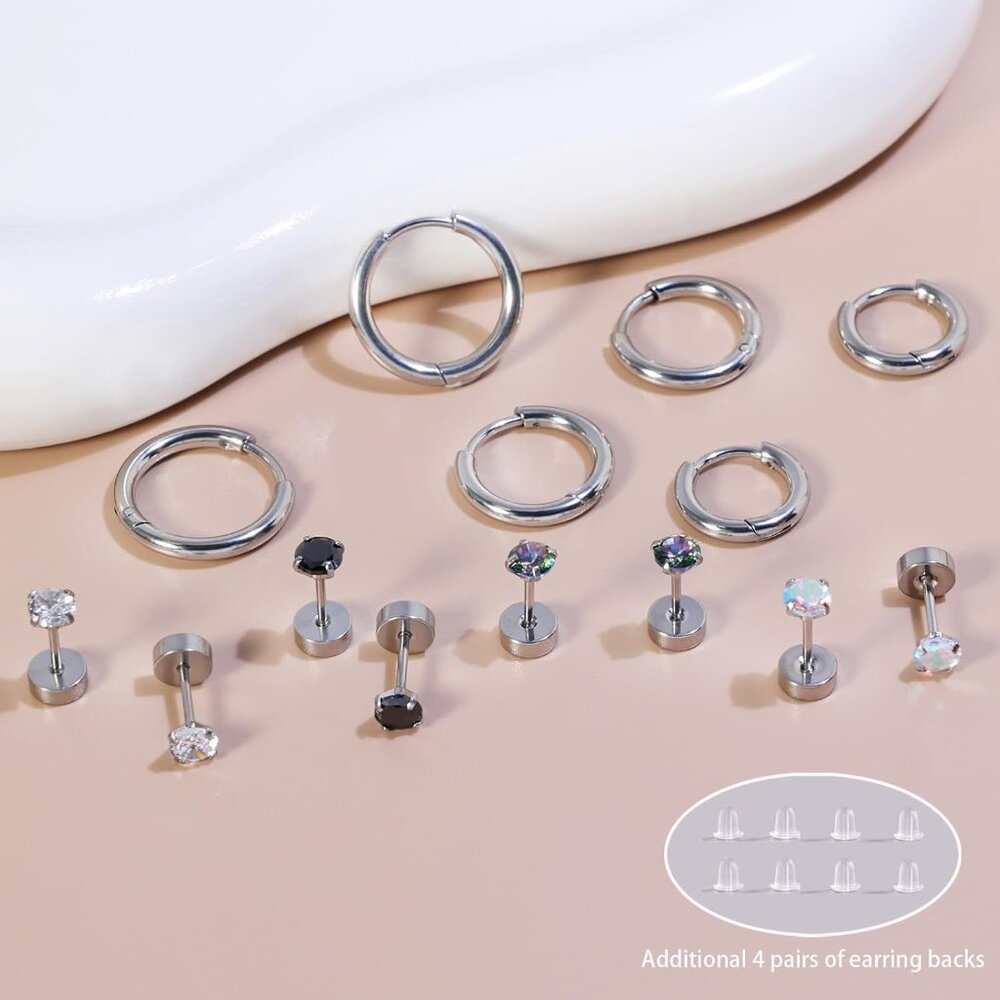 Titanium Earrings For Sensitive Ears, Flat Back G… - image 4